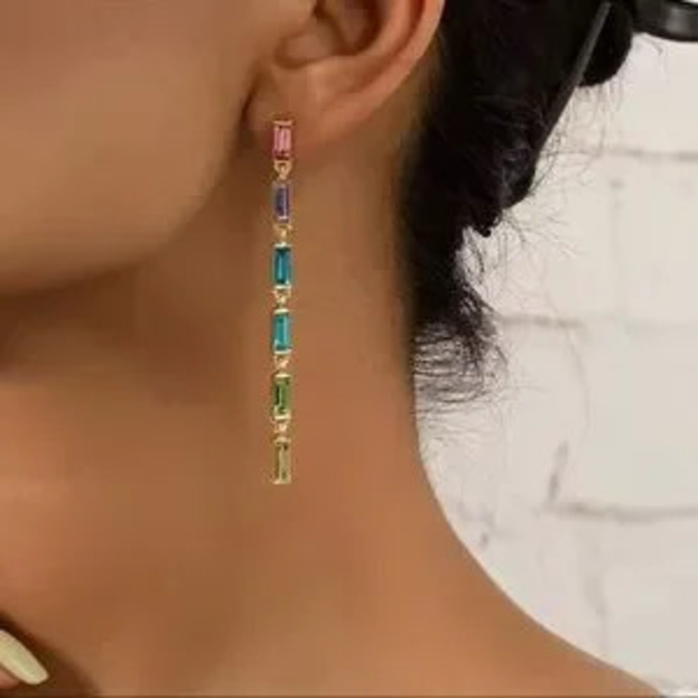 Retro Multicolored Crystal Long Dangle Earring